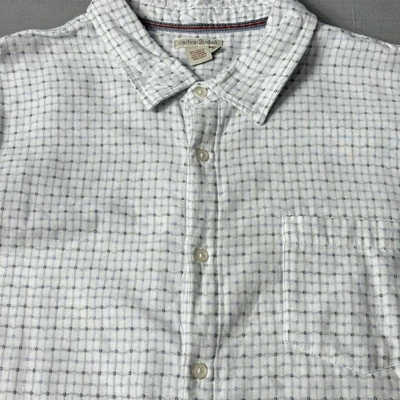 carbon 2 cobalt Shirt Men 2XL White Geometric Cotton Long Sleeve Button Up - Picture 6 of 11